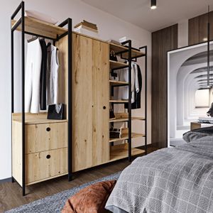 Hanah Home Okan Ã–zel TasarÄ±m GardÄ±rop L600 OakBlack Wardrobe