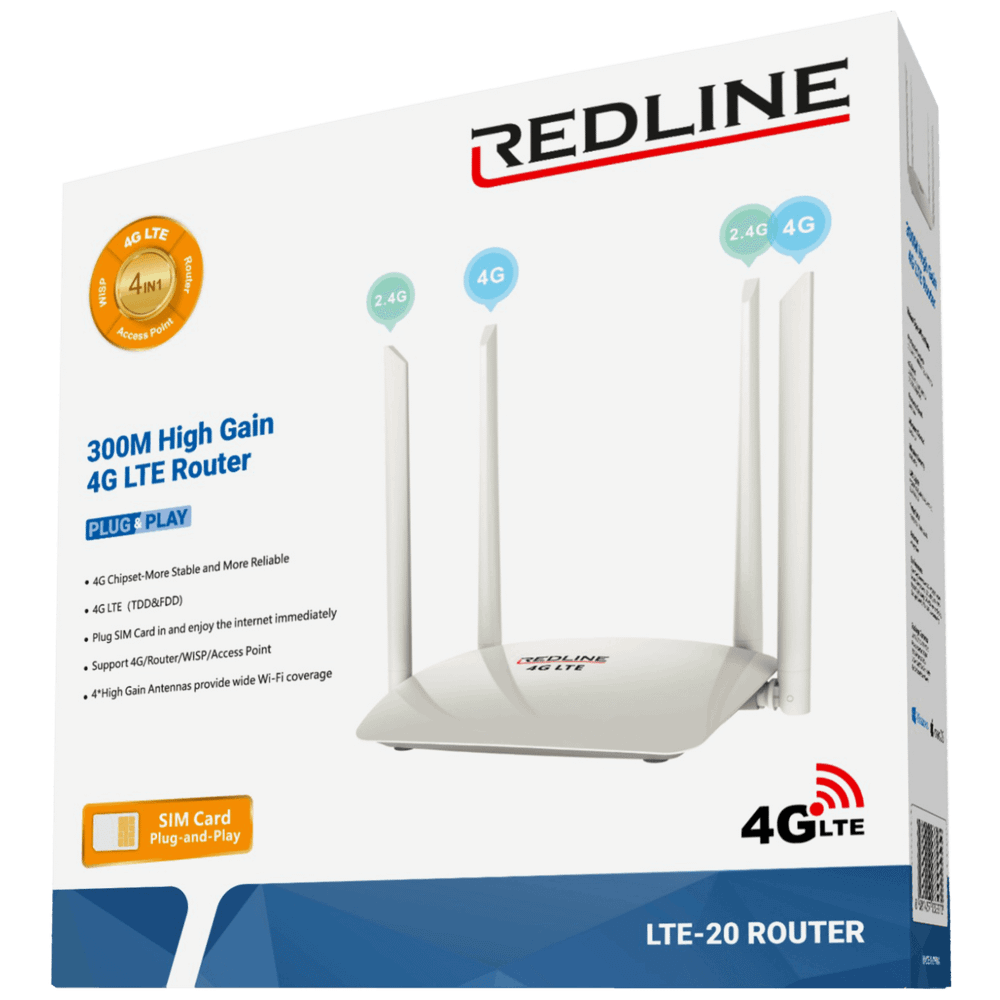 REDLINE Wireless N Router,4G LTE,2 port,300 Mbps,4 x 5 dBi antena - LTE-20 slika 2