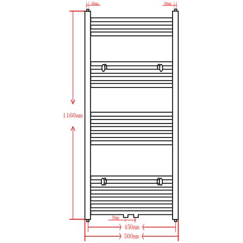 Kupaonski radijator za centralno grijanje crni ravni 500 x 1160 mm slika 43