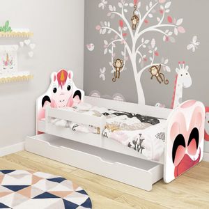 ACMA drveni dječji krevet Animals s ladicom, bijeli, 03 Jednorog