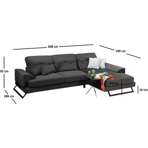 Ugaona Sofa Frido Corner Right (L3+Chl) u Antracit Boji slika 13