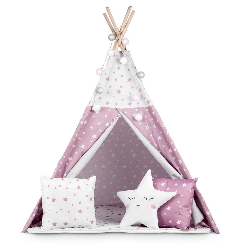 Nukido Teepee šator za djecu s svjetlima -bijelo rozi slika 4