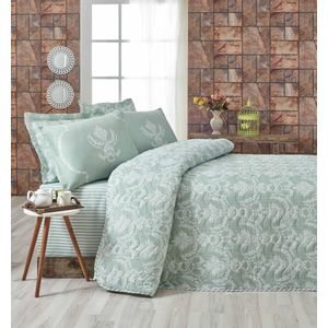 L'essential Maison Pure - Prekrivač za krevet u boji vodenozelene i morskozelene sa dvostrukim štepom