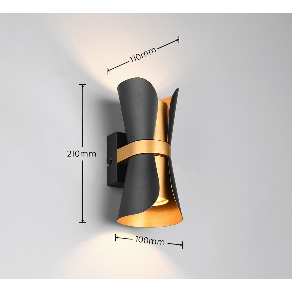 Trio Lightning zidna lampa COAT 2, crno-zlatna slika 2
