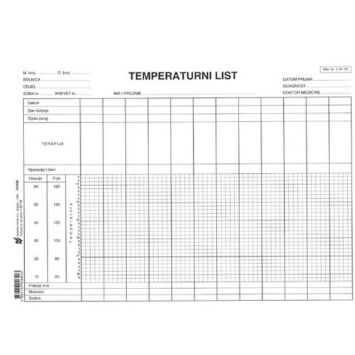 1-21-12 TEMPERATURNI LIST; List, 29,7 x 21 cm slika 1