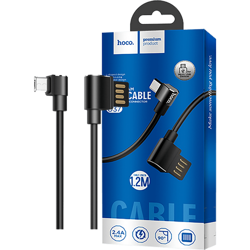 hoco. USB kabel za smartphone, micro USB, kutni 90°, 1.2 met,crna - U37 Long Roam, Micro USB , BK slika 1