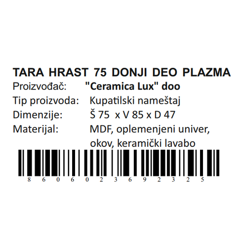 Ceramica lux   Tara Hrast donji deo 75 plazma 300289 slika 4