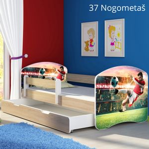 Dječji krevet ACMA s motivom, bočna sonoma + ladica 140x70 cm 37-nogometas