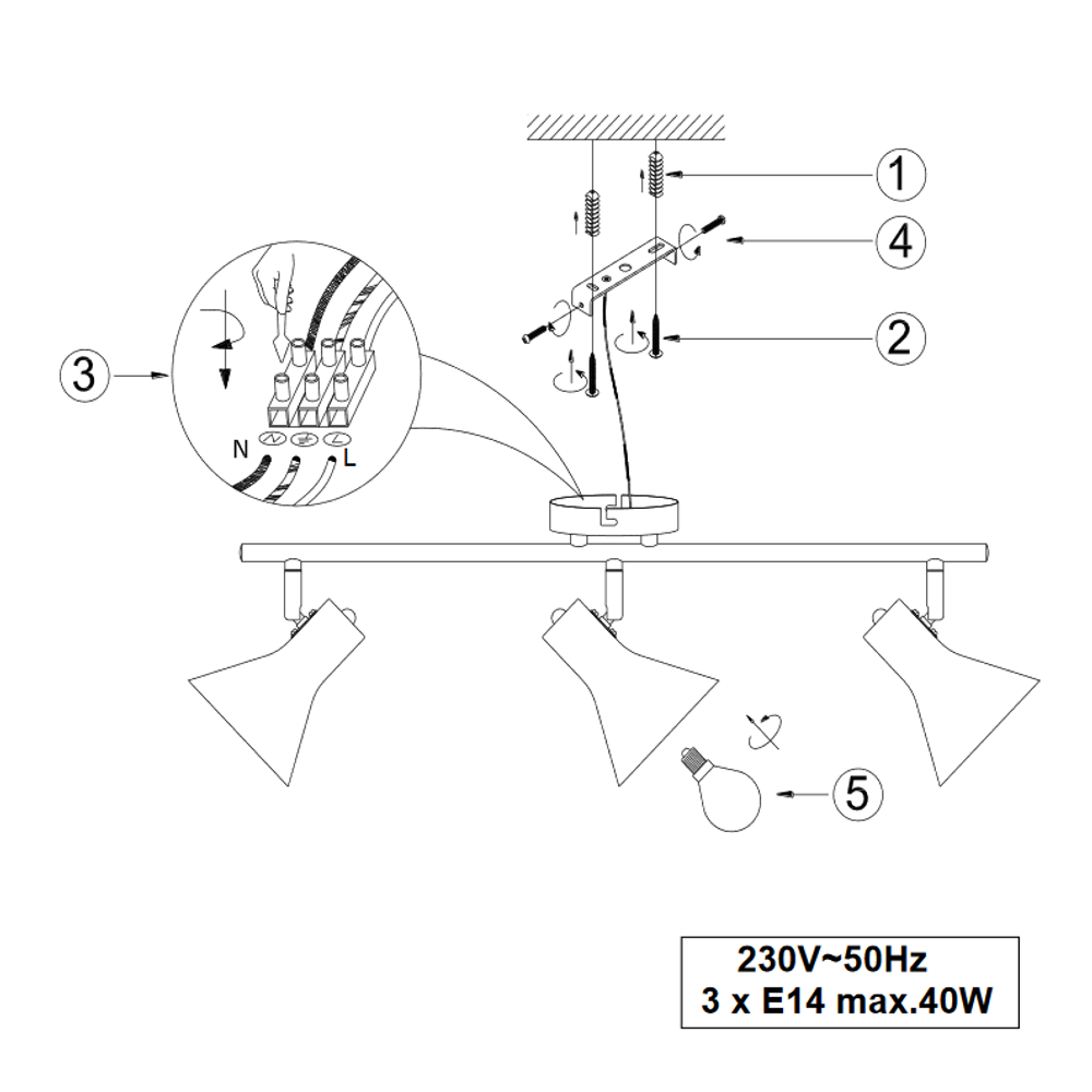 Trio Lighting stropna svjetiljka NINA SPOT 3 – crno-zlatna, 3× E14, 230 V slika 3
