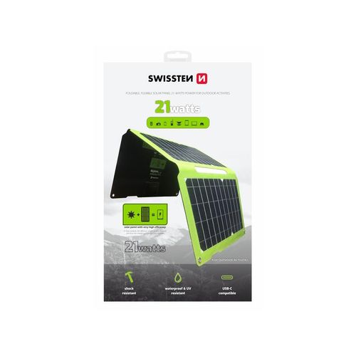 SWISSTEN punjač SOLARNI, 21W, USB-A, USB-C, preklopni, crni slika 6