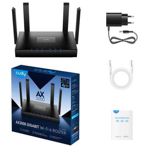 Cudy WR3000 AX3000 WIFI6 Dual Band 2.4+5Ghz Wi-Fi Ruter 1W/4LAN Gbit,4x5dBi 160MHz, Wisp/AP/REP slika 1