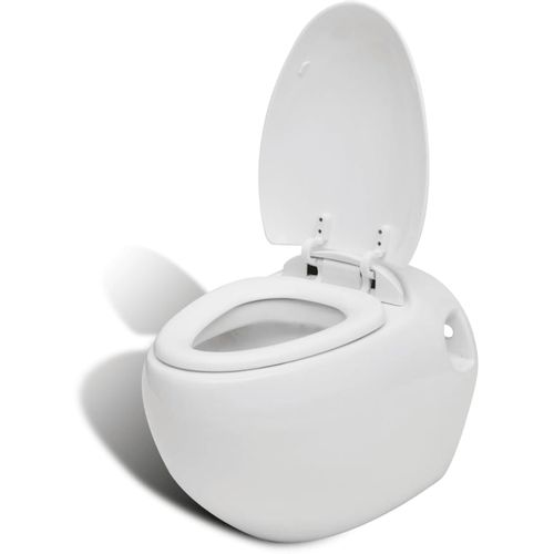 Zidna jajolika toaletna školjka s ugradbenim vodokotlićem bijela slika 23