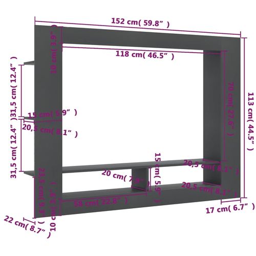 TV ormarić sivi 152 x 22 x 113 cm od konstruiranog drva slika 42