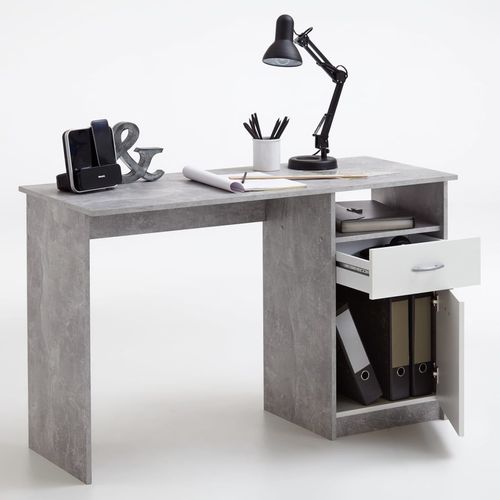 FMD radni stol s 1 ladicom 123 x 50 x 76,5 cm boja betona i bijela slika 4