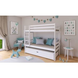 Drveni dječji krevet na kat Lessi s tri kreveta i spremištem - bijeli - 190/200*90 cm