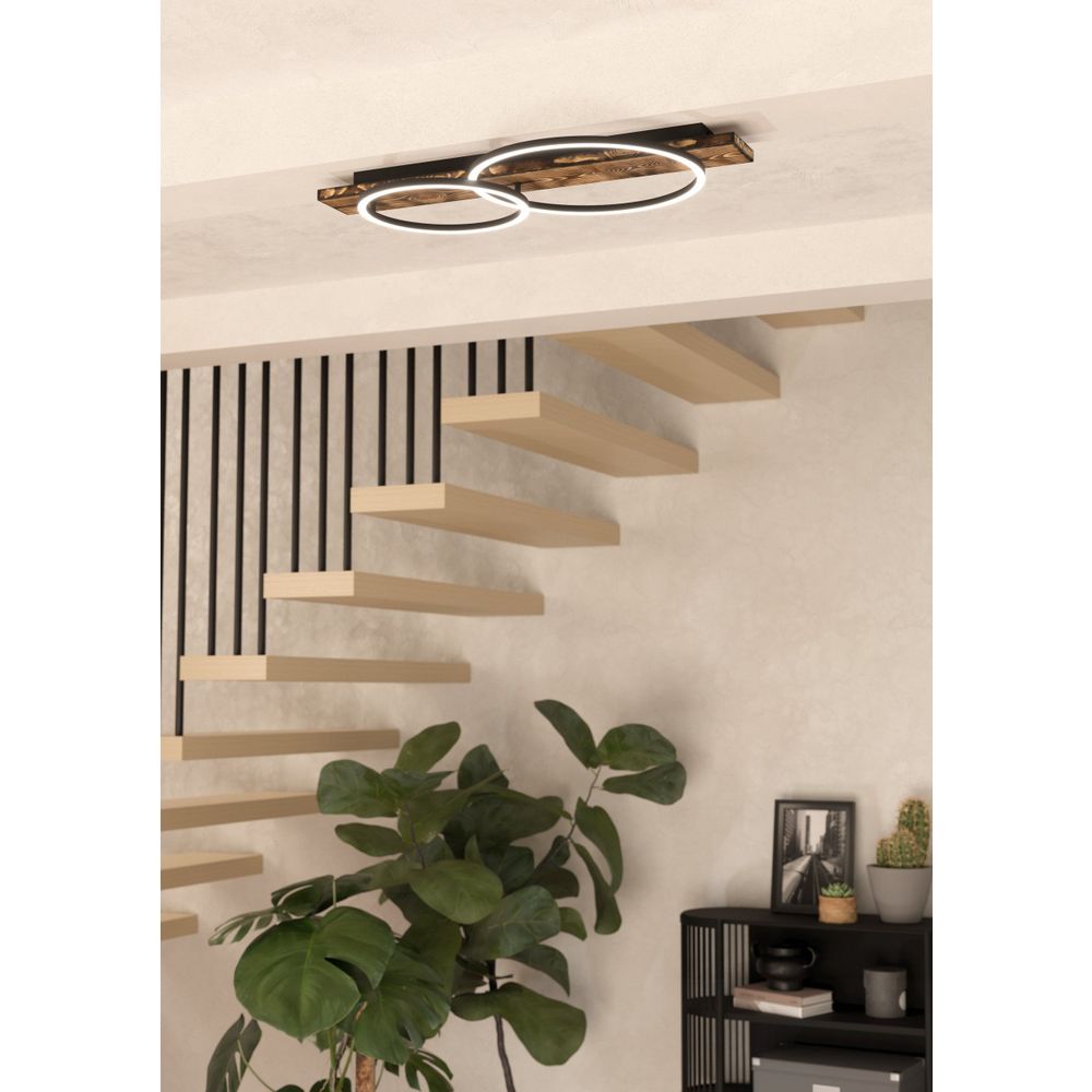 Eglo Boyal Stropna Lampa LED, 2x12W, 2x1700lm, Crna/Bijela/Rustik Smeđe/Drvo slika 2