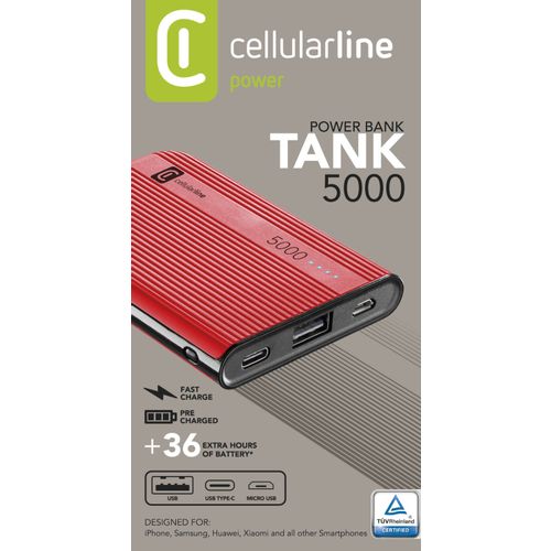 Cellularline prijenosni punjač Tank 5.000 mAh crveni slika 3