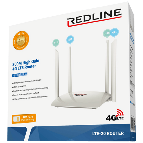 REDLINE Wireless N Router,4G LTE,2 port,300 Mbps,4 x 5 dBi antena - LTE-20 slika 2