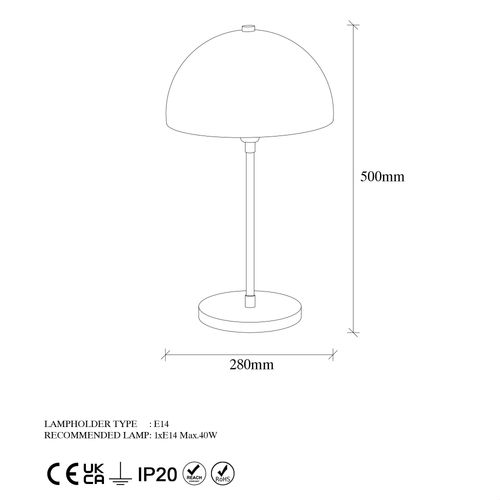 Opviq Stolna lampa VARZAN metalna crna promjer 28 cm, visina 18 cm, ukupna dimenzija 28 x 28 x 50 cm, duljina kabla 200 cm, E14 40 W, Varzan - 10856 slika 5