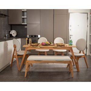 Set Stola i Stolica Touch (4S-1B) v2 - Hrast i Bež (6 Komada)