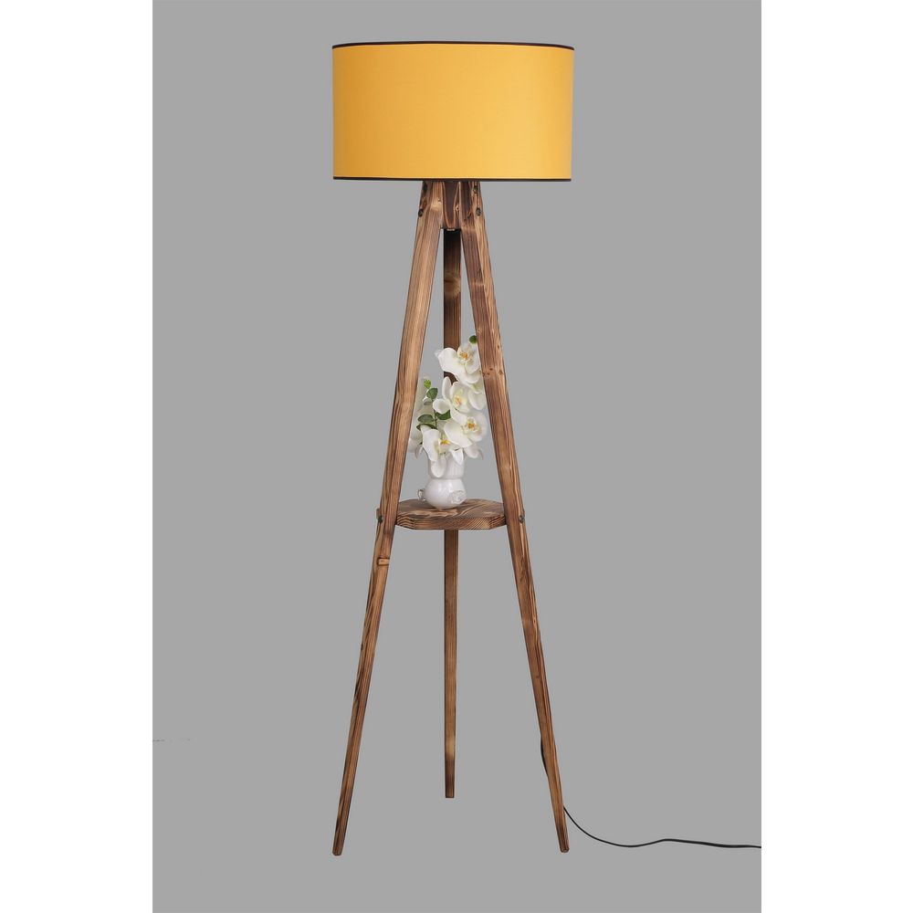 Sehbalı Tripod Yanık Lambader Silindir Hardal Abajurlu Brown slika 3