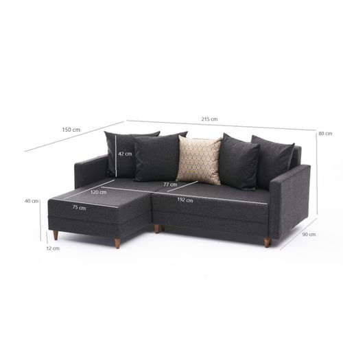 Atelier Del Sofa Aydam Left - Antracit Antracit Ugao Sofa-Krevet slika 7