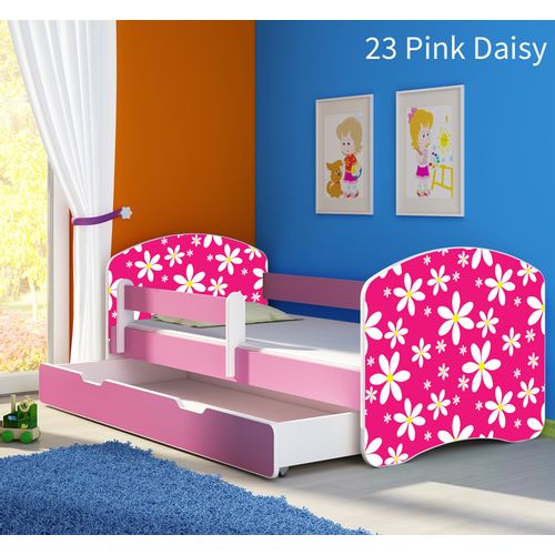 Dječji krevet ACMA s motivom, bočna roza + ladica 140x70 cm - 23 Pink Daisy slika 1