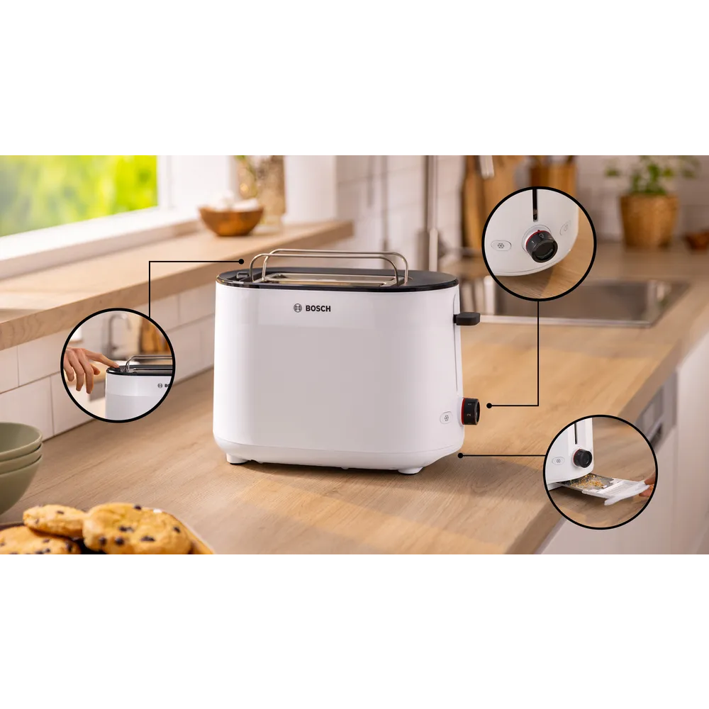 BOSCH Toster MyMoment TAT2M121, Bijela, Dvije kriške, Snaga  800-950 W slika 2