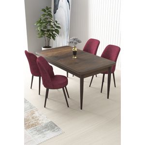 Nil - Baroque, Burgundski Set Trpezarijskog Stola i Stolica (5 Komada)