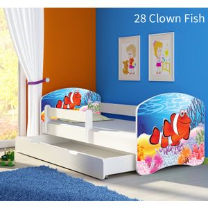 Dječji krevet ACMA s motivom, bočna bijela + ladica 160x80 cm 28-clown-fish