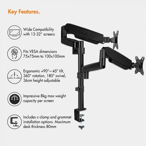 VonHaus dvostruki nosač za monitore do 32" dijagonale, plinski mehanizam slika 2