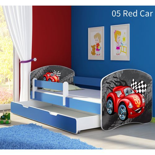 Dječji krevet ACMA s motivom, bočna plava + ladica 140x70 cm 05-red-car slika 1