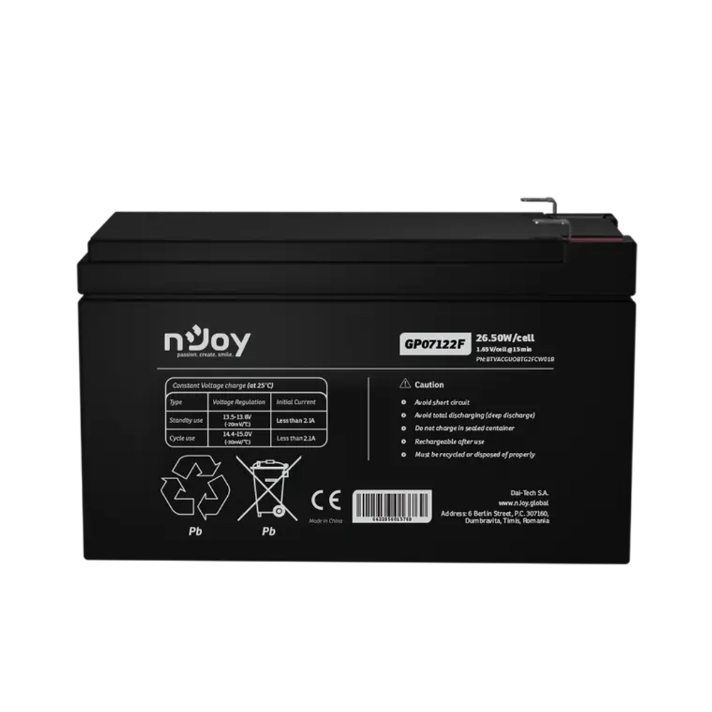 NJOY Baterija GP07122F F2/T2, 12V 7Ah  slika 1
