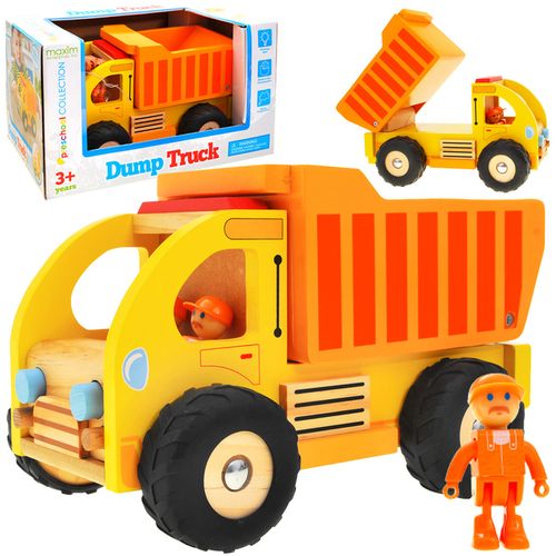Drveni kamion za odvoz smeća žuto-narančasti slika 1