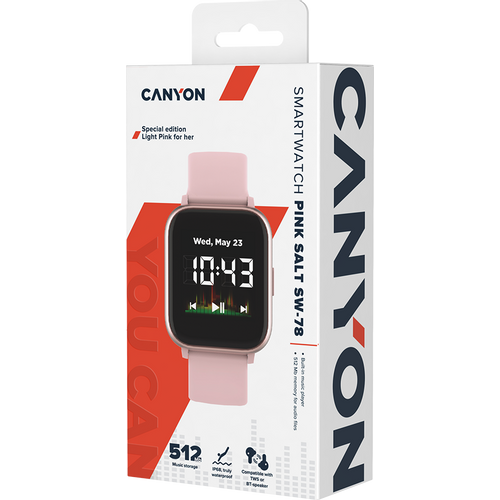 CANYON Smart watch, 1.4inches IPS full touch screen, with music player plastic body, IP68 waterproof, multi-sport mode, compatibility with iOS and android,, Host: 42.8*36.8*10.7mm, Strap: 22*250mm, 45g slika 4