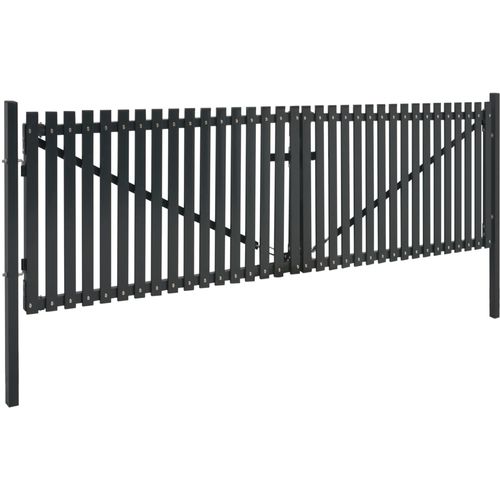Dvostruka vrata za ogradu od čelika 400 x 200 cm antracit slika 17