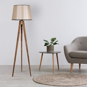 Tripod Yanık Lambader Pramit 15-3 Abajurlu Smeđi Podni Lampa