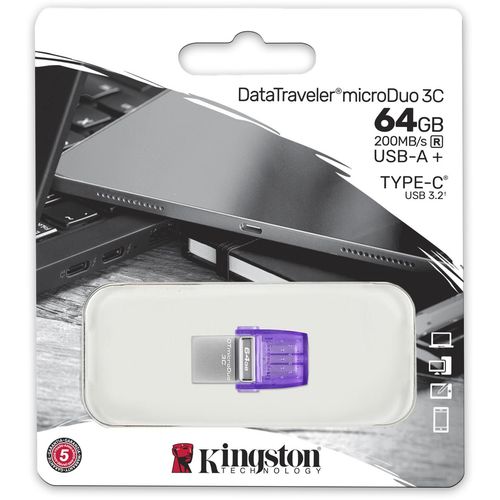 Kingston DTDUO3CG3/64GB 64GB USB Flash Drive, 2-in-1 USB 3.2 Gen.1 Type-C & Type-A, DataTraveler microDuo 3C, Read up to  200MB/s slika 3