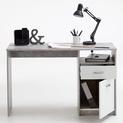 FMD radni stol s 1 ladicom 123 x 50 x 76,5 cm boja betona i bijela slika 7