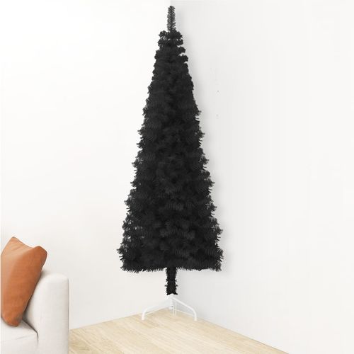Tanka umjetna polovica božićnog drvca sa stalkom crna 120 cm slika 3