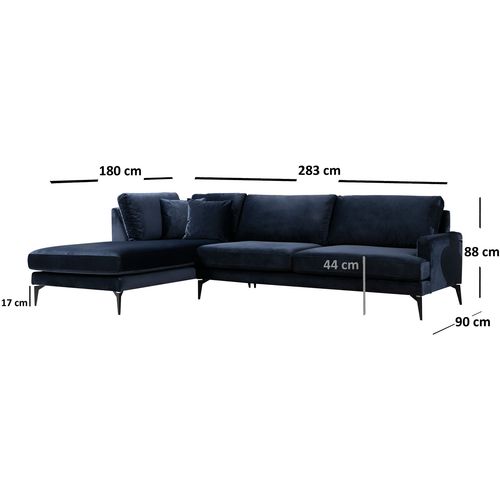 Atelier Del Sofa Kutna garnitura PAPIRA, mornarsko plava, lijevi kut, Papira Corner Left (Chl+3R) - Navy Blue slika 6