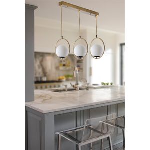 Ring 3 Lü Sıralı Beyaz Camlı Eskitme Sarkıt Bijeli Bakar Luster