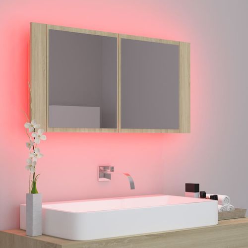 LED kupaonski ormarić s ogledalom boja hrasta 90 x 12 x 45 cm slika 4