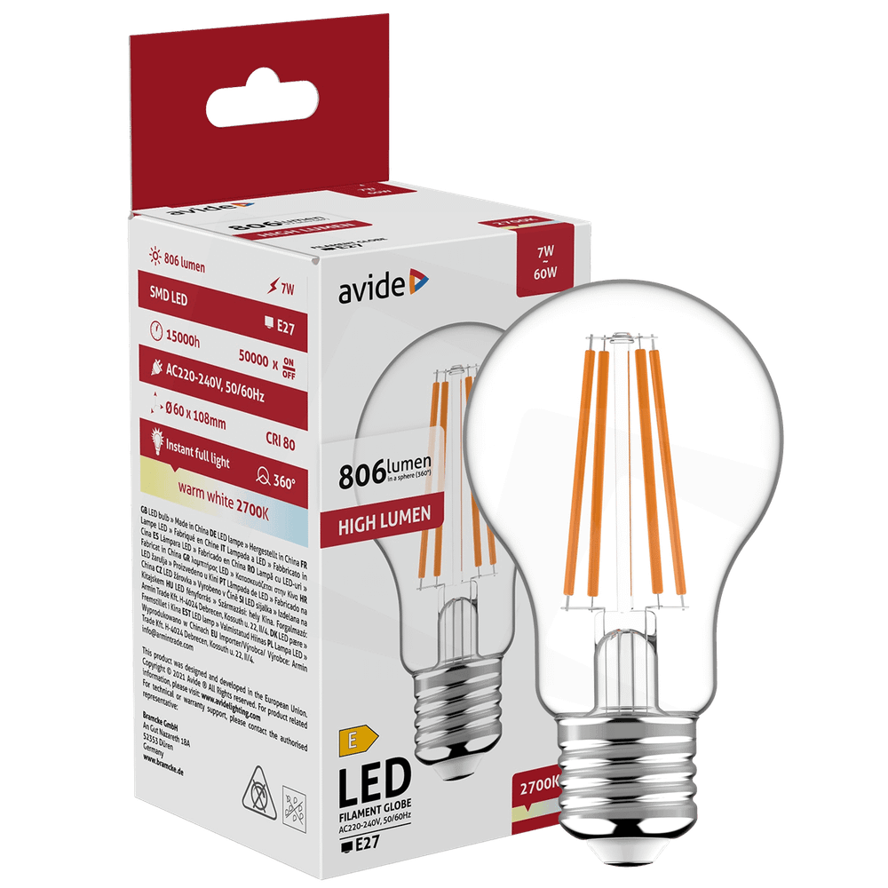 Avide Sijalica, LED 7W, E27, 2700K, 360°, 230V AC - Globe 7W E27 slika 1
