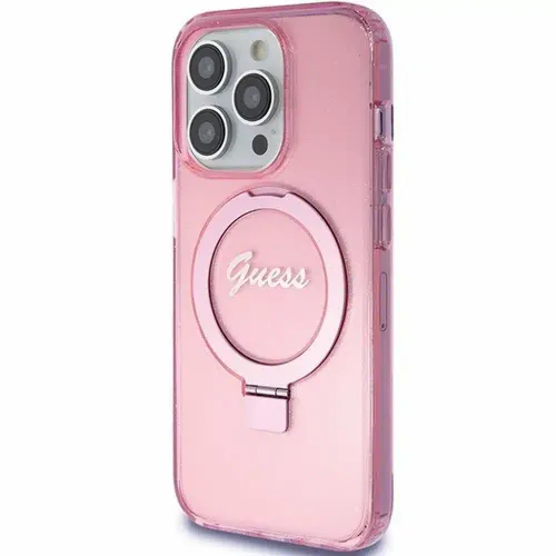 Originalna GUESS Hardcase GUHMP15XHRSGSP torbica za iPhone 15 Pro Max (Magsafe / Glitter Script Logo / stalak za prsten / pink) slika 2