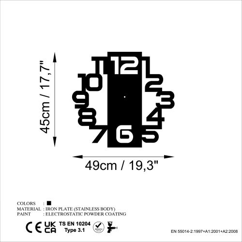 Wallity Ukrasni metalni zidni sat, Numbers slika 6