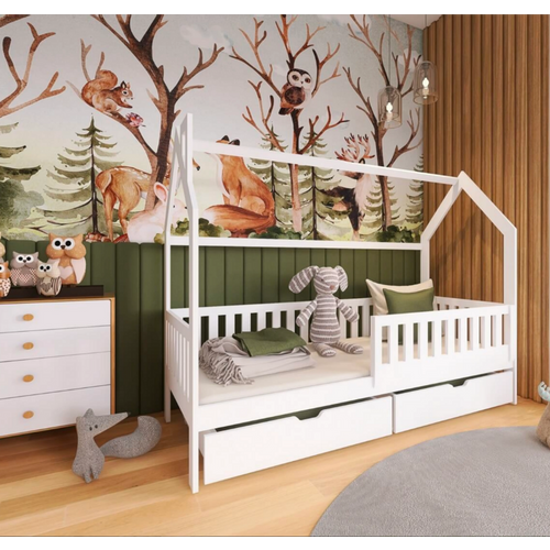 Drveni dečiji krevet Natan sa fiokom - beli - 190/200x90 cm slika 1