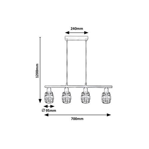 Rabalux Indiana, metal Visilica lampa,E14 4x MAX25W, mat crna slika 3