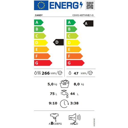 Candy CSWS485TWME/1-S mašina za pranje i sušenje veša SMART INVERTER, 8/5 kg, 1400 rpm, dubina 53cm slika 4