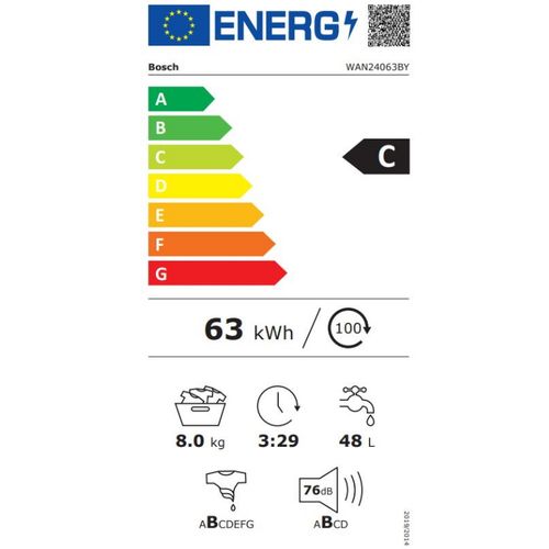 Bosch WAN24063BY Serie | 4 veš mašina, EcoSilence Drive™ motor, SpeedPerfect, kapacitet 8 kg, 1200 rpm, dubina 55 cm slika 9